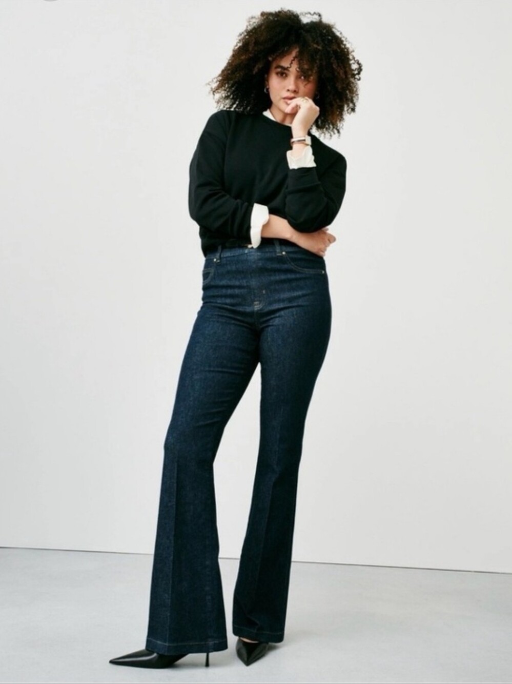 Spanx EveryWear Flare Denim Jeans In Raw Indigo Women's Size XL NEW High Rise